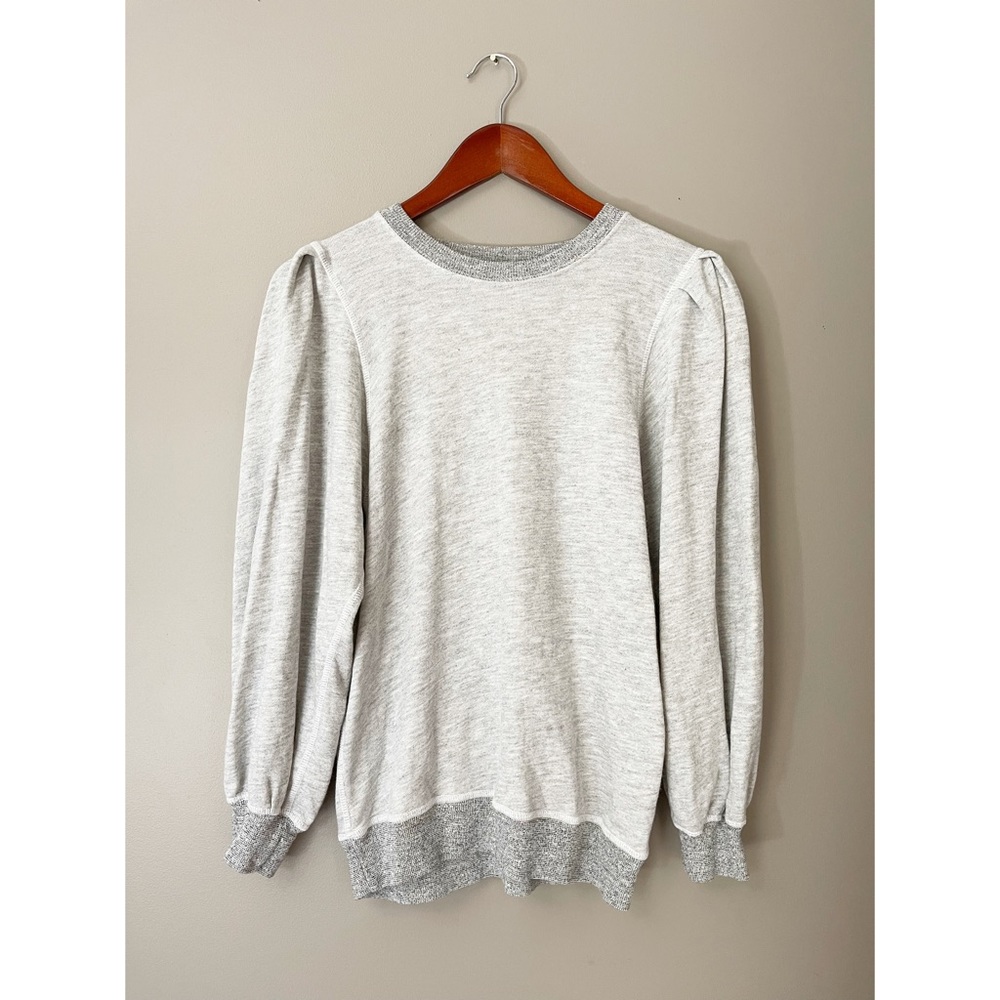 The Great. Grey Puff Pleat Long Sleeve Sweatshirt Soft 0 XS